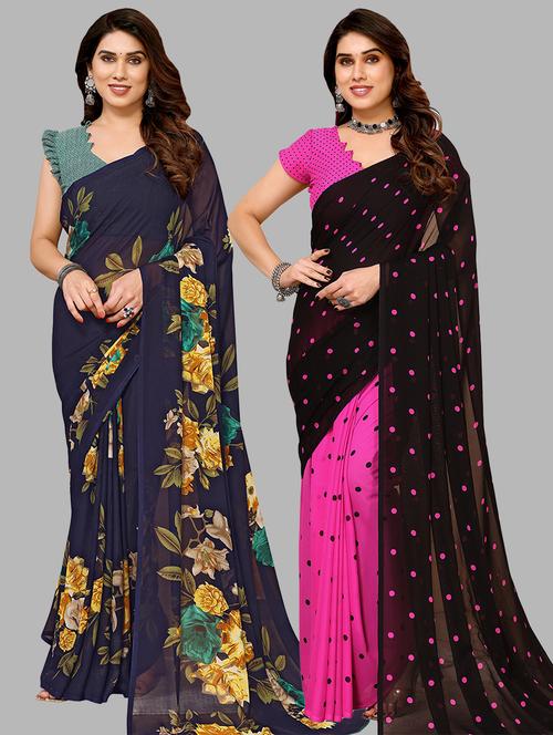 pack of 2 printed casual wear saree with blouse - 21441233 - Very Small Image - 1