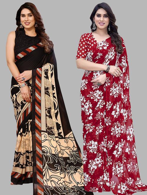 women pack of 2 printed casual sarees with blouse - 21441234 - Very Small Image - 1