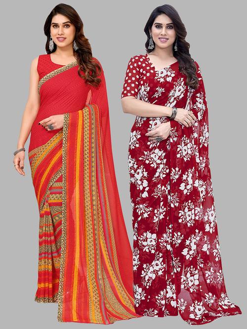 women pack of 2 casual wear sarees with blouse - 21441236 - Very Small Image - 1