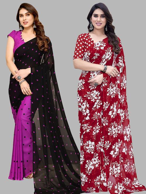 pack of 2 printed sarees with blouse - 21441239 - Very Small Image - 1