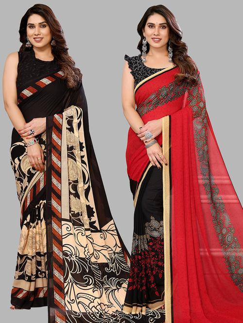 women pack of 2 casual wear sarees with blouse - 21441244 - Very Small Image - 1
