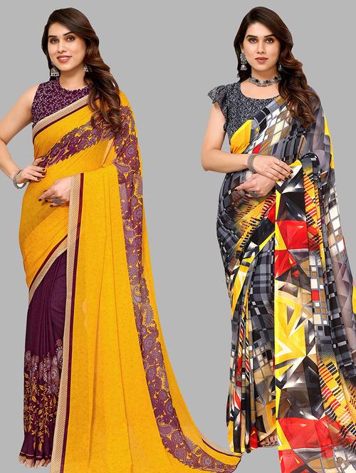 pack of 2 casual wear combo sarees with blouse - 21441245 - Very Small Image - 1