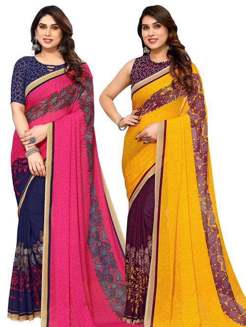 pack of 2 printed casual wear sarees with blouse - 21441247 - Very Small Image - 1