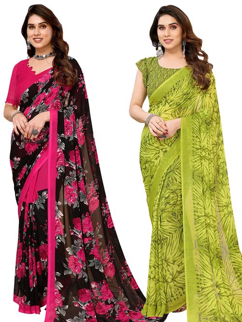 pack of 2 printed casual wear sarees with blouse - 21441249 - Very Small Image - 1