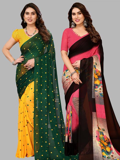 pack of 2 printed casual wear sarees with blouse - 21441250 - Very Small Image - 1