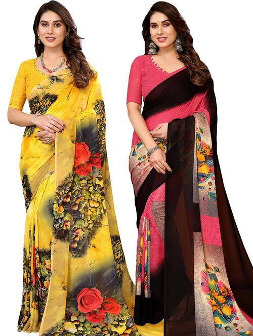 pack of 2 printed casual wear sarees with blouse - 21441251 - Very Small Image - 1