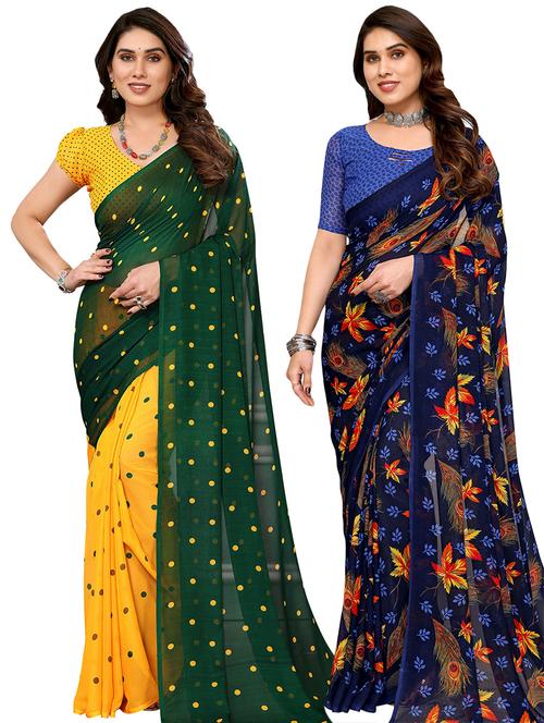 pack of 2 printed casual wear sarees with blouse - 21441254 - Very Small Image - 1