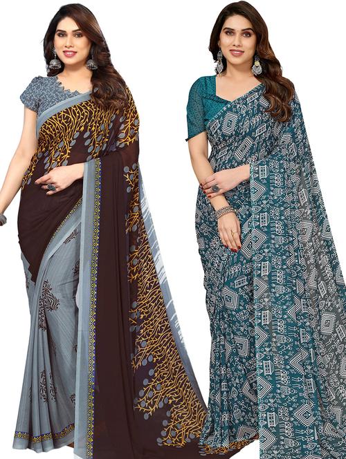 pack of 2 printed casual wear sarees with blouse - 21441257 - Very Small Image - 1