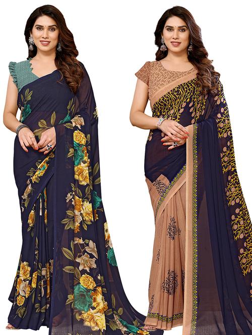 pack of 2 printed casual wear sarees with blouse - 21441259 - Very Small Image - 1