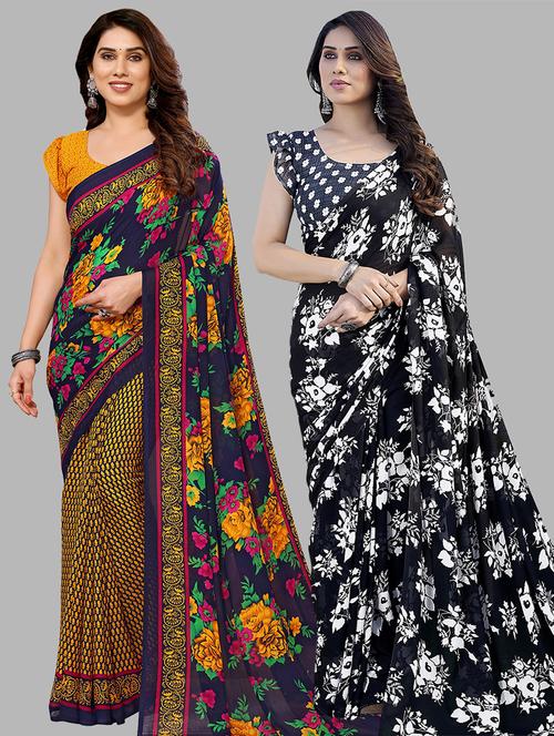 pack of 2 printed casual wear sarees with blouse - 21441260 - Very Small Image - 1