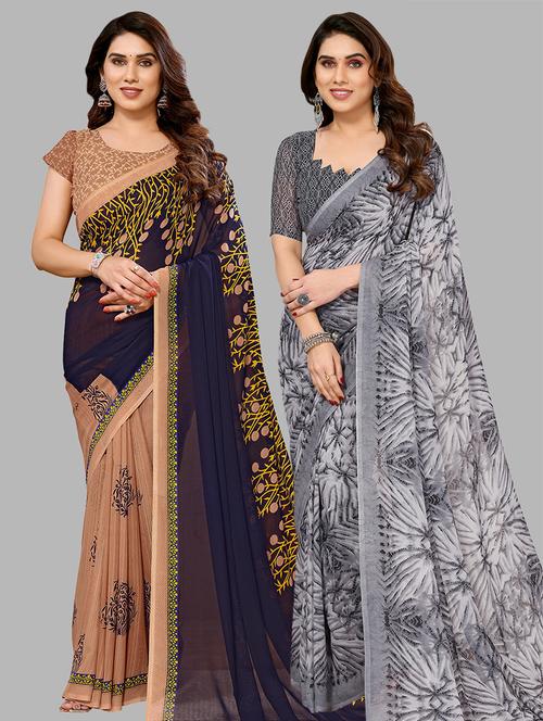 pack of 2 printed casual wear sarees with blouse - 21441262 - Very Small Image - 1