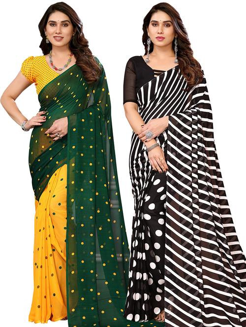 pack of 2 printed casual wear sarees with blouse - 21441264 - Very Small Image - 1
