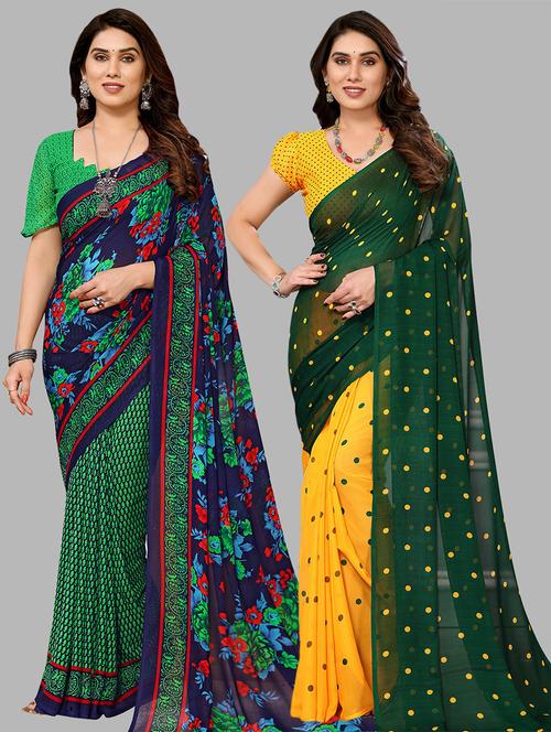 pack of 2 printed casual wear sarees with blouse - 21441265 - Very Small Image - 1