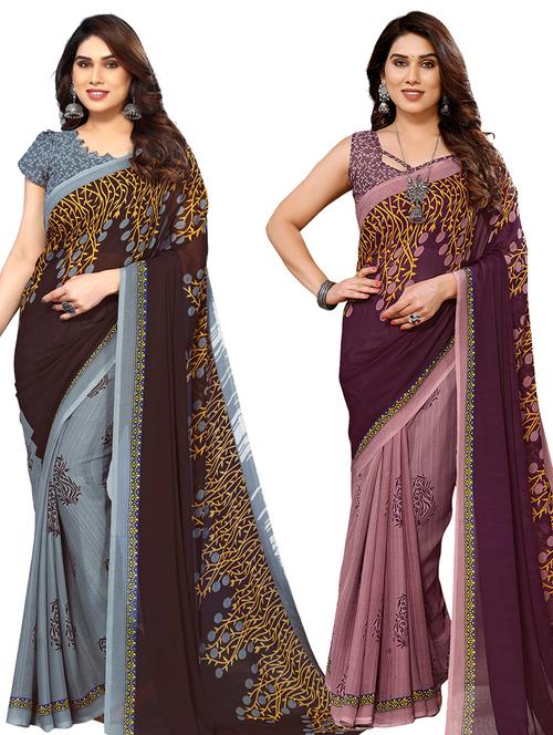 pack of 2 printed casual wear sarees with blouse - 21441266 - Very Small Image - 1