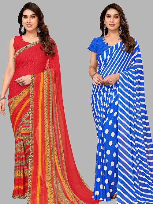 pack of 2 printed casual wear sarees with blouse - 21441267 - Very Small Image - 1