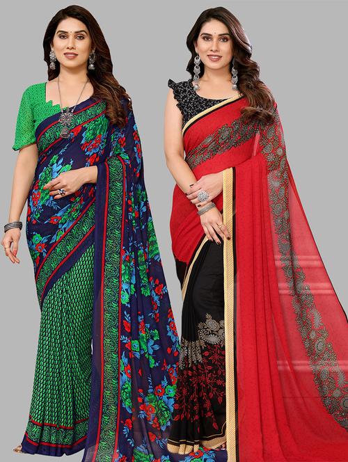 pack of 2 printed casual wear sarees with blouse - 21441269 - Very Small Image - 1