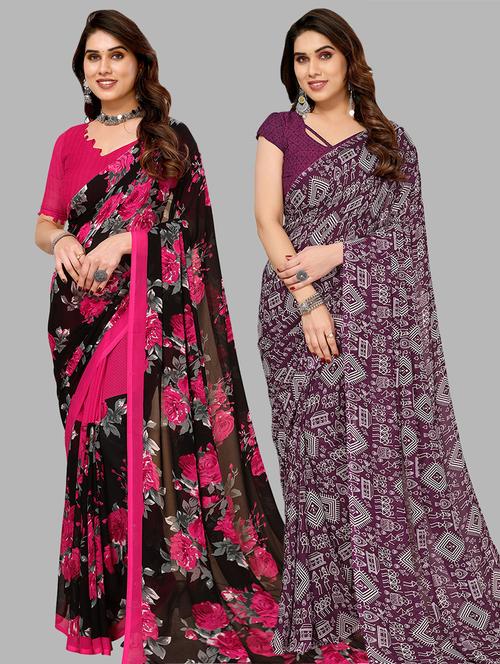 pack of 2 printed casual wear sarees with blouse - 21441272 - Very Small Image - 1