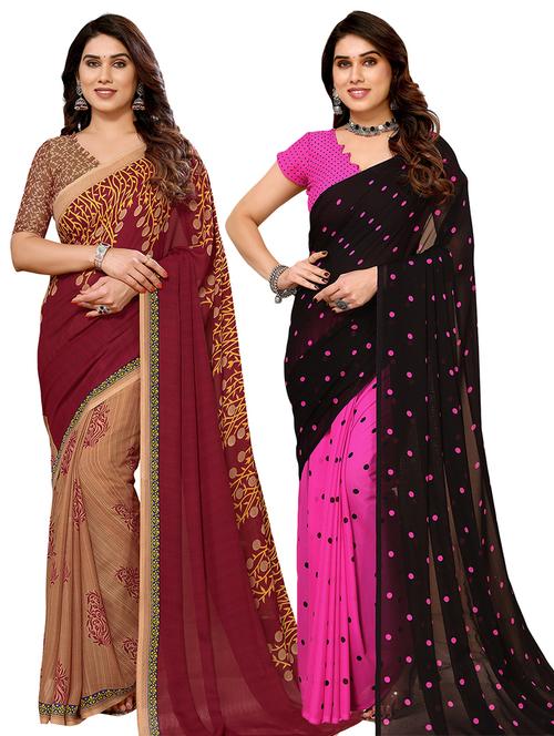 pack of 2 printed casual wear sarees with blouse - 21441273 - Very Small Image - 1