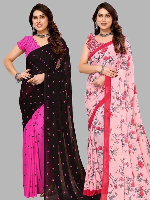pack of 2 printed casual wear sarees with blouse - 21441275 - Very Small Image - 1