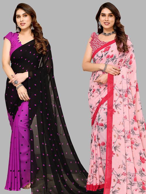 pack of 2 printed casual wear sarees with blouse - 21441276 - Very Small Image - 1