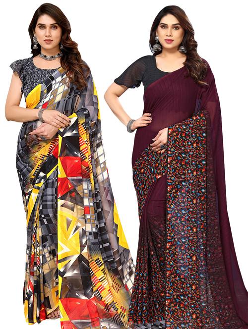 pack of 2 printed casual wear sarees with blouse - 21441277 - Very Small Image - 1