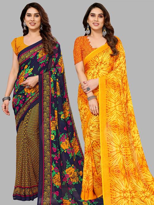 pack of 2 printed casual wear sarees with blouse - 21441278 - Very Small Image - 1