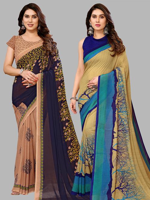 pack of 2 printed casual wear sarees with blouse - 21441280 - Very Small Image - 1