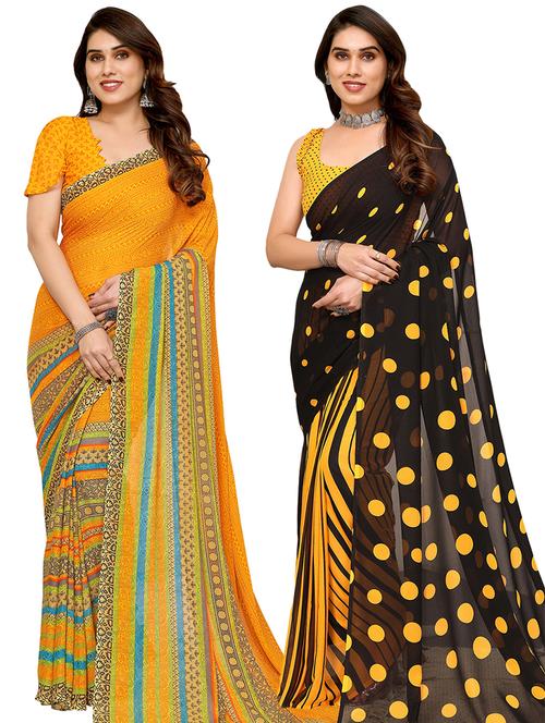 pack of 2 printed casual wear sarees with blouse - 21441281 - Very Small Image - 1