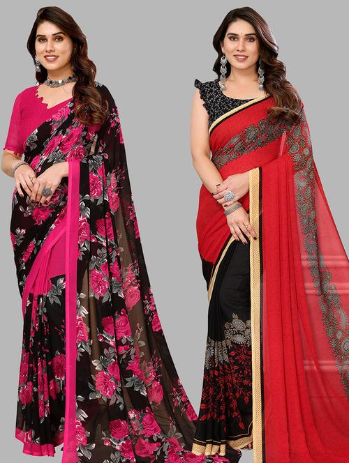 pack of 2 printed casual wear sarees with blouse - 21441282 - Very Small Image - 1