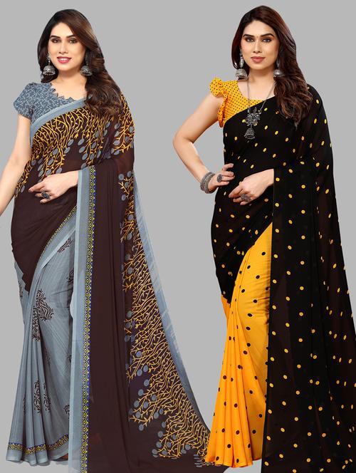 pack of 2 printed casual wear sarees with blouse - 21441283 - Very Small Image - 1