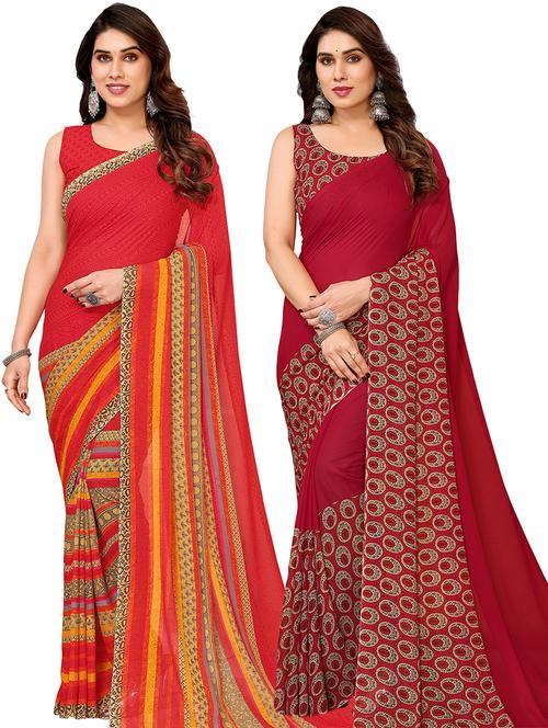 pack of 2 printed casual wear sarees with blouse - 21441287 - Very Small Image - 1