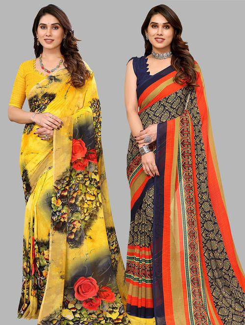 pack of 2 printed casual wear sarees with blouse - 21441289 - Very Small Image - 1