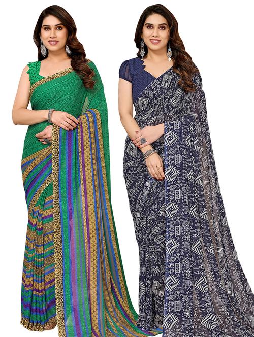 pack of 2 printed casual wear sarees with blouse - 21441290 - Very Small Image - 1