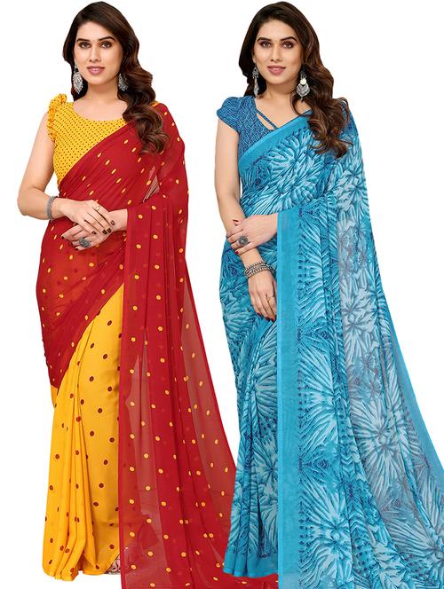 pack of 2 printed casual wear sarees with blouse - 21441291 - Very Small Image - 1
