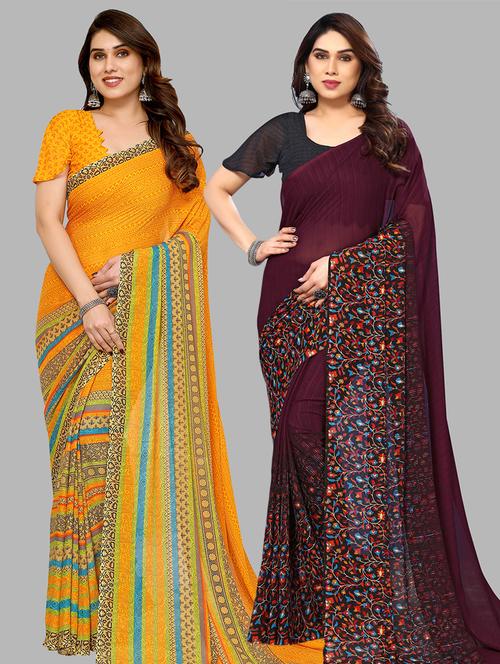 pack of 2 printed casual wear sarees with blouse - 21441292 - Very Small Image - 1