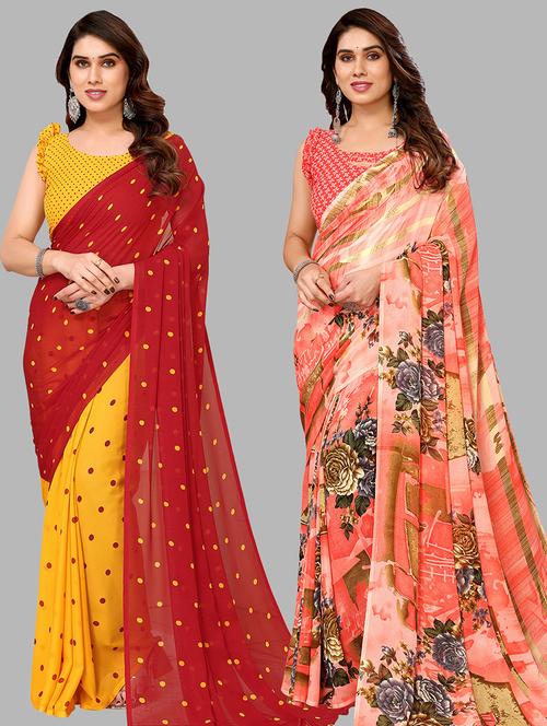 pack of 2 printed casual wear sarees with blouse - 21441293 - Very Small Image - 1