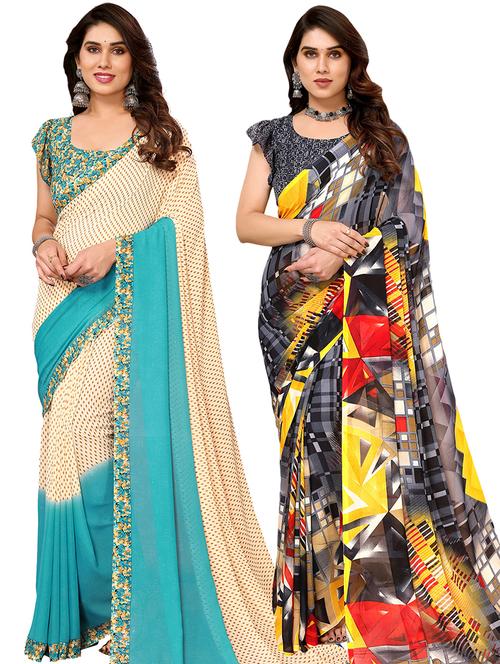 pack of 2 printed casual wear sarees with blouse - 21441295 - Very Small Image - 1