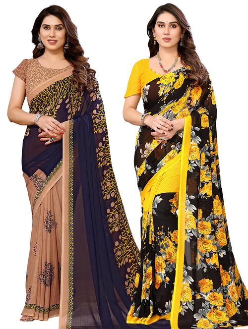 pack of 2 printed casual wear sarees with blouse - 21441296 - Very Small Image - 1