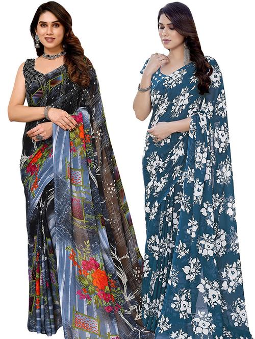 pack of 2 printed casual wear sarees with blouse - 21441297 - Very Small Image - 1