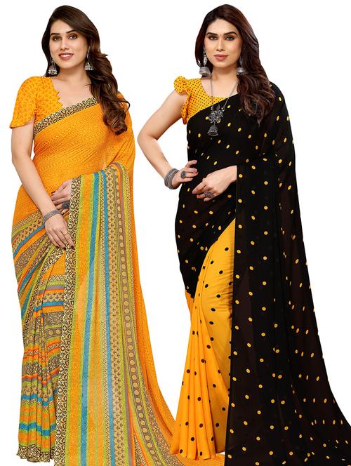 pack of 2 printed casual wear sarees with blouse - 21441299 - Very Small Image - 1