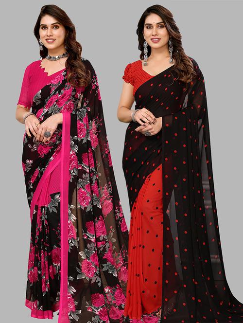 pack of 2 printed casual wear sarees with blouse - 21441300 - Very Small Image - 1