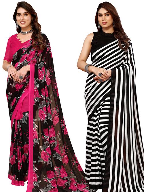 pack of 2 printed casual wear sarees with blouse - 21441301 - Very Small Image - 1