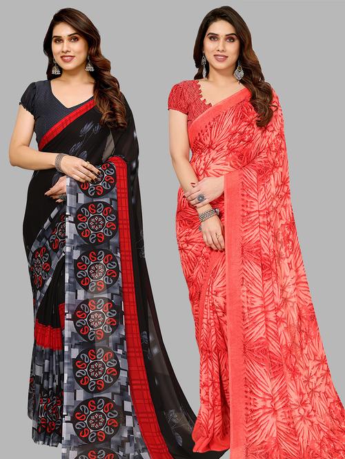 pack of 2 printed casual wear sarees with blouse - 21441302 - Very Small Image - 1