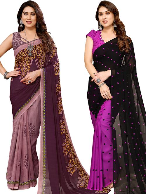 pack of 2 printed casual wear sarees with blouse - 21441303 - Very Small Image - 1