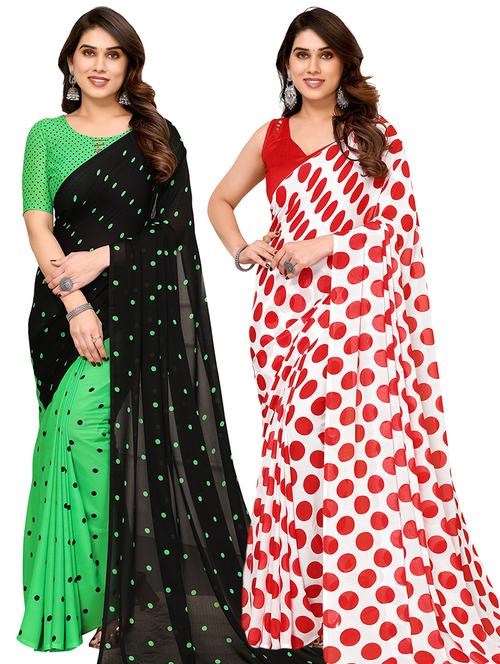 pack of 2 printed casual wear sarees with blouse - 21441304 - Very Small Image - 1