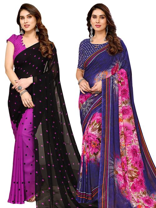 pack of 2 printed casual wear sarees with blouse - 21441306 - Very Small Image - 1