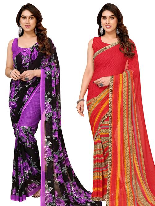 pack of 2 printed casual wear sarees with blouse - 21441307 - Very Small Image - 1