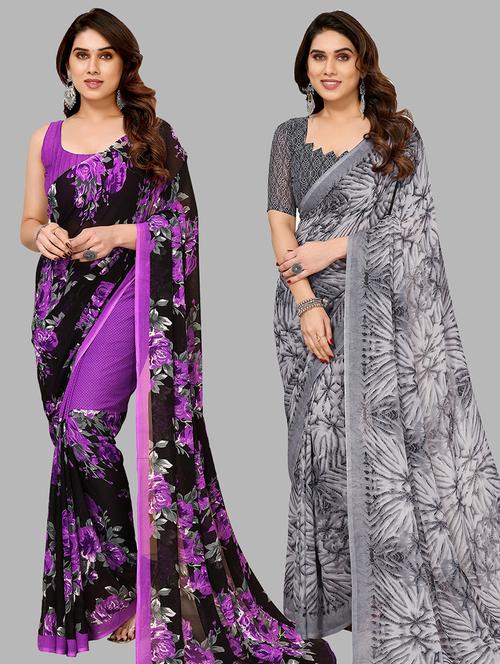 pack of 2 printed casual wear sarees with blouse - 21441308 - Very Small Image - 1