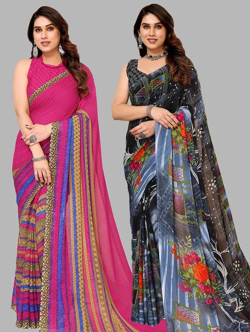 pack of 2 printed casual wear sarees with blouse - 21441309 - Very Small Image - 1