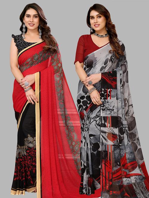 pack of 2 printed casual wear sarees with blouse - 21441311 - Very Small Image - 1